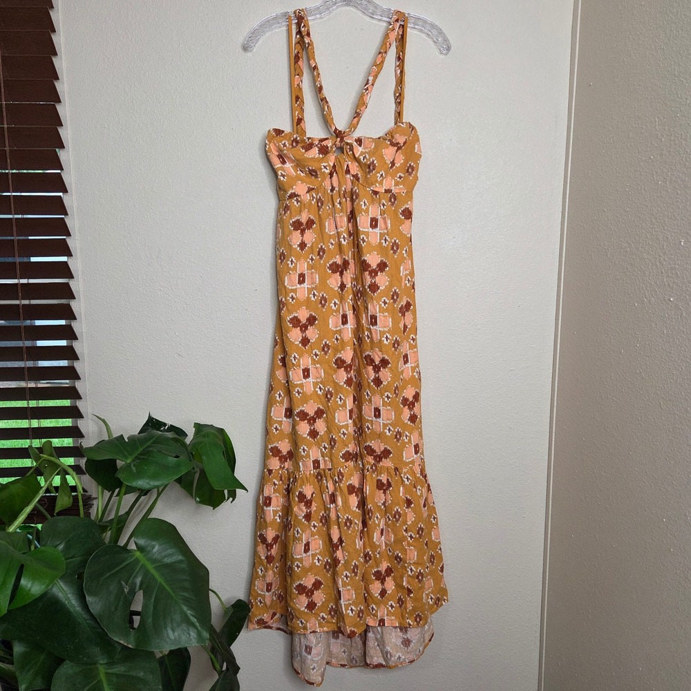 Aerie Midi Halter Dress Sleeveless‎ Casual Sundress Braided Straps Patterned L